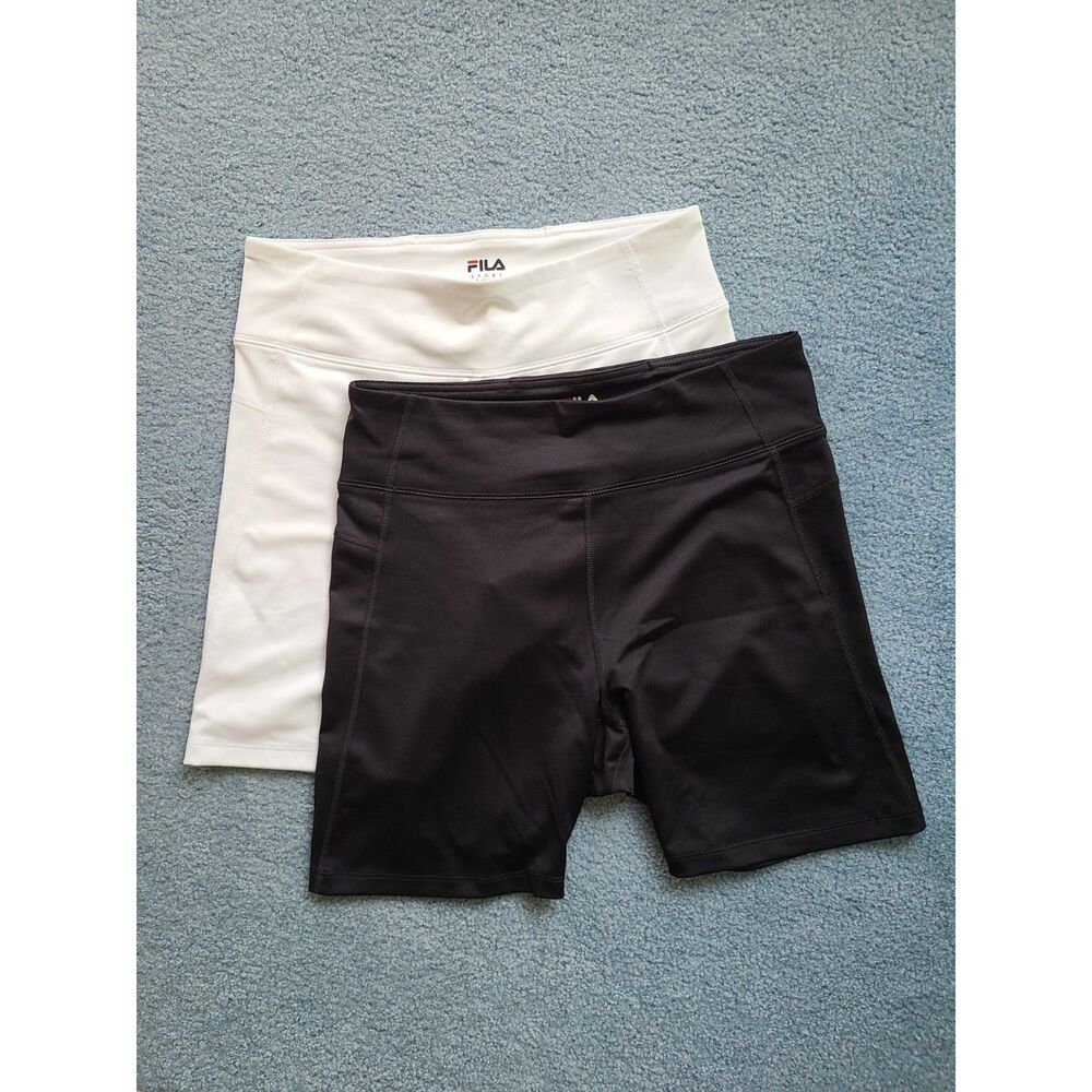 Fila High-Waisted Spandex Bike Shorts Lot - Set Of Two - Black & White (Size L)
